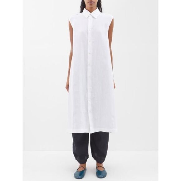 eskandar Dresses & Skirts - ESKANDAR   Slim A-line Sleeveless Shirtdress With Collar In White size 1